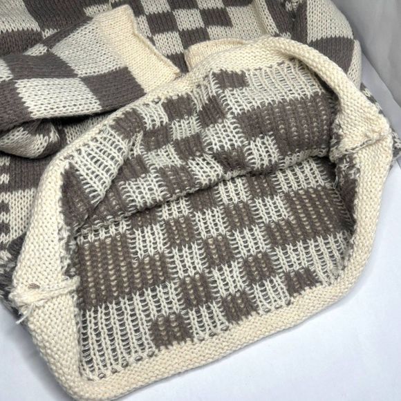 NWT Bibi Mixed Checkered Chunky Knitted Sweater Comfy Mocha Brown Beige Womens - Picture 8 of 8